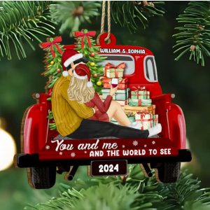 Side Sitting Couple You And Me And The World To See - Personalized Custom Shaped Wooden Ornament