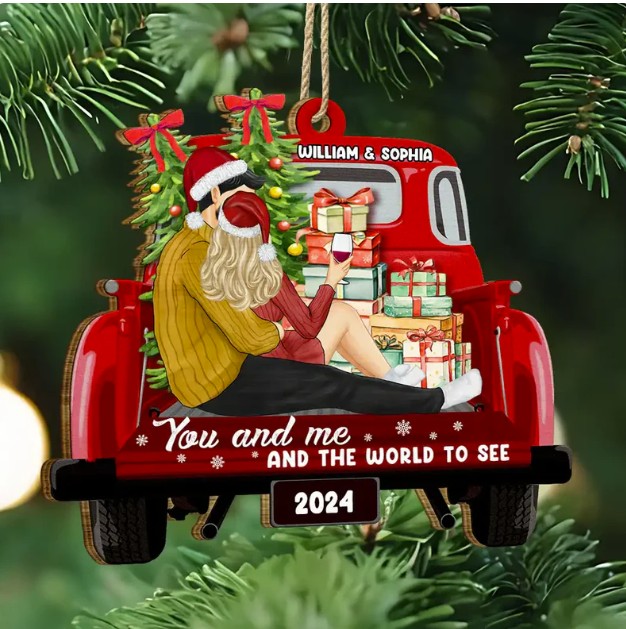 Side Sitting Couple You And Me And The World To See - Personalized Custom Shaped Wooden Ornament