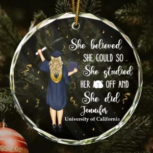 Graduation She Believed She Could - Personalized Circle Glass Ornament