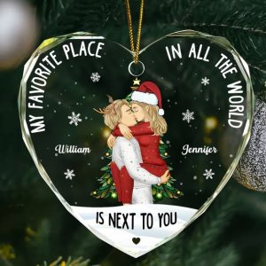 Couple Sideview My Favorite Place In The World - Personalized Glass Ornament