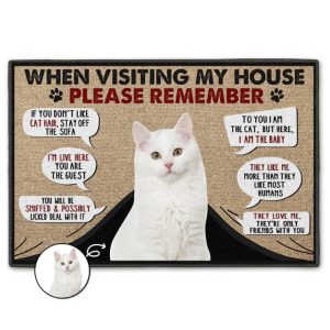 Custom Photo When Visiting My House Please Remember - Home Decor Gift For Cat Lovers - Personalized Doormat