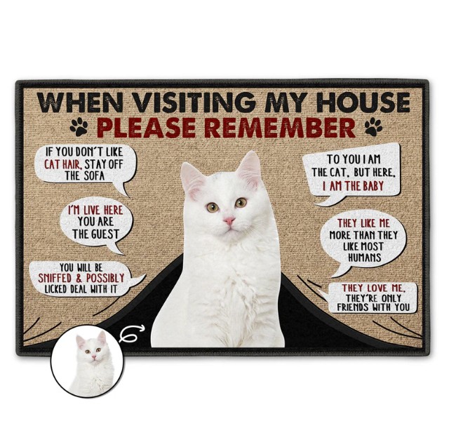 Custom Photo When Visiting My House Please Remember - Home Decor Gift For Cat Lovers - Personalized Doormat