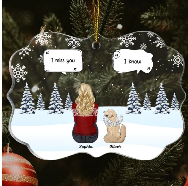 I Miss You - Christmas Memorial Gift For Pet Lovers, Dog Mom, Dog Dad, Cat Mom, Cat Dad - Personalized Medallion Acrylic Ornament