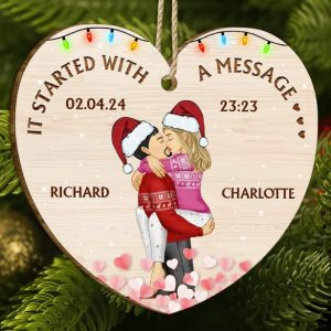 Started With A Message Couples Christmas - Personalized Custom Shaped Wooden Ornament