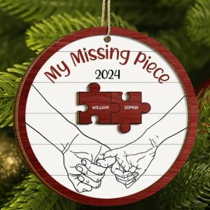 My Missing Piece Christmas Couple Holding Hands - Personalized 2-Layered Wooden Ornament