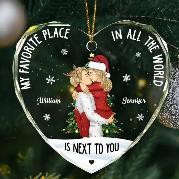 Couple Sideview My Favorite Place In The World - Personalized Glass Ornament