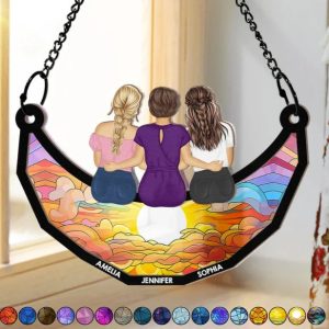 Grandma Mom And Children Sitting On The Moon - Personalized Window Hanging Suncatcher Ornament
