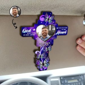 Custom Photo God Has You In His Arms - Personalized Custom Shaped Car Visor Clip
