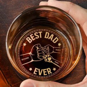 Best Dad Ever Pet And Children Hand Punch - Personalized Engraved Whiskey Glass