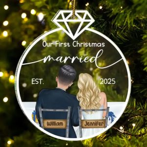 Our First Christmas Married - Personalized Custom Shaped Acrylic Ornament
