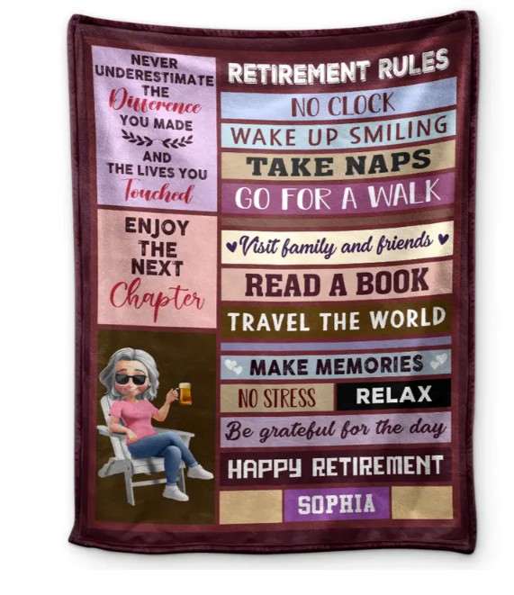 Retirement Rules Funny Farewell Gift - Personalized Fleece Blanket, Sherpa Blanket