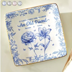 Grow An Old Friend Toile Birth Flower - Personalized Ring Dish