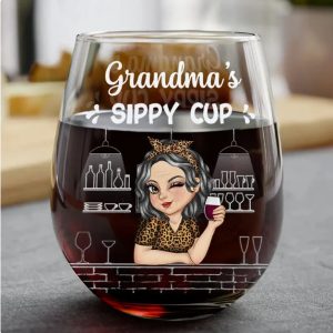 Grandma's Sippy Cup - Personalized Stemless Wine Glass