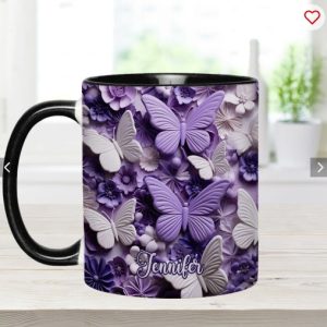 Purple Butterflies - Personalized Butterfly Accent Mug