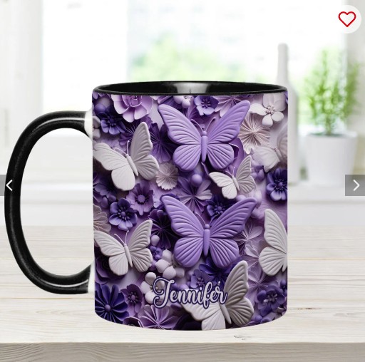 Purple Butterflies - Personalized Butterfly Accent Mug