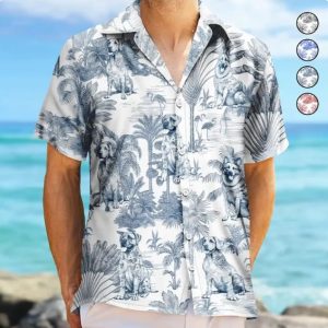 Chinoiserie Toile Dog Tropical Pattern - Personalized Hawaiian Shirt