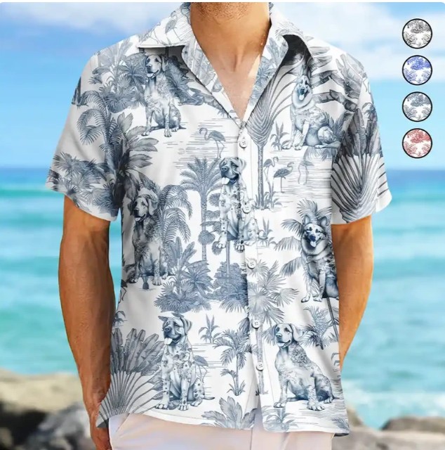 Chinoiserie Toile Dog Tropical Pattern - Personalized Hawaiian Shirt