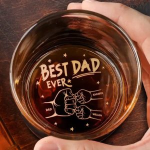 Best Dad Grandpa Ever Fist Bump - Personalized Engraved Whiskey Glass