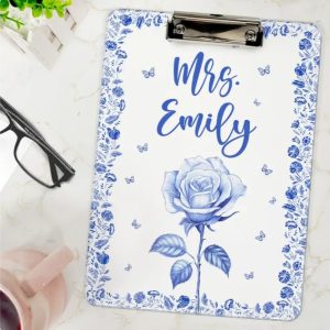 Birth Flower Chinoiserie Toile Art - Personalized Acrylic Clipboard